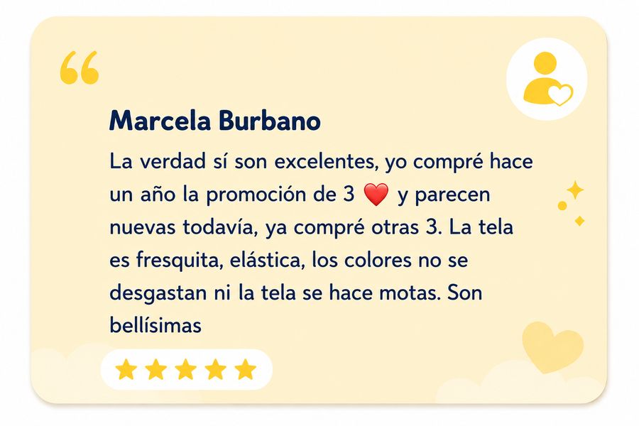 Reseña de Marcela Burbano: compró hace un año la promoción de 3 y parecen nuevas, ya compró otras 3, 5 estrellas